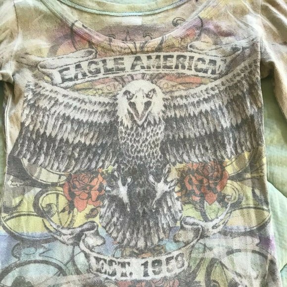 Women Eagle Graphic 3/4 Short Sleeve Short Medium- New - Picture 1 of 3
